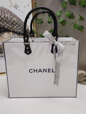 Authentic Chanel Shopping Tote In PVC With Authentic Chanel Ribbon